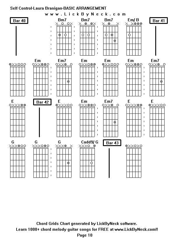 Chord Grids Chart of chord melody fingerstyle guitar song-Self Control-Laura Branigan-BASIC ARRANGEMENT,generated by LickByNeck software.